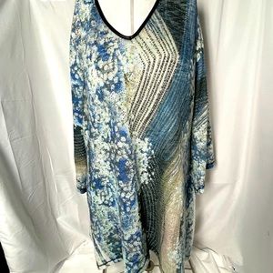 Cactus XL tunic thin knit blue white floral sparkle top fits larger